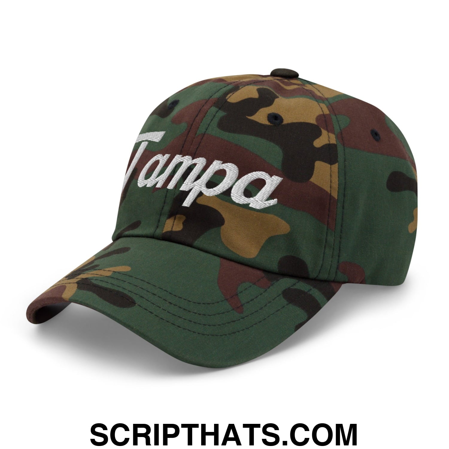 Tampa Vintage Sports Script Embroidered Unstructured Dad Hat Green Camo