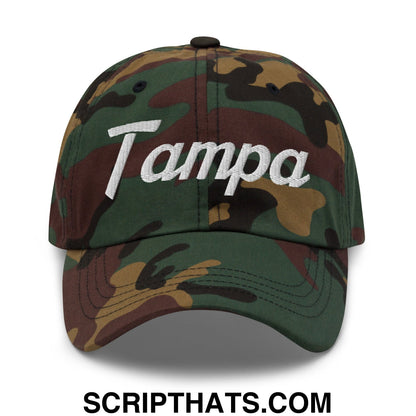 Tampa Vintage Sports Script Embroidered Unstructured Dad Hat Green Camo