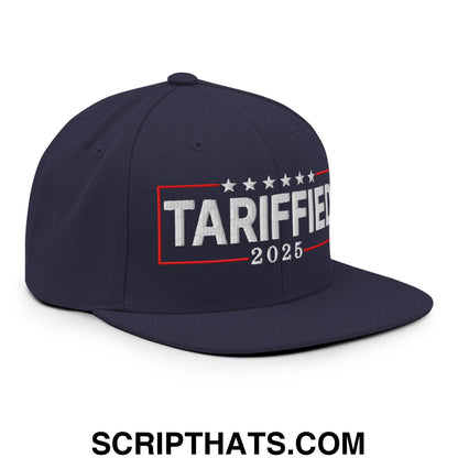 Tariffied 2025 Anti-Tariff Embroidered Flat Bill Brim Snapback Hat Navy