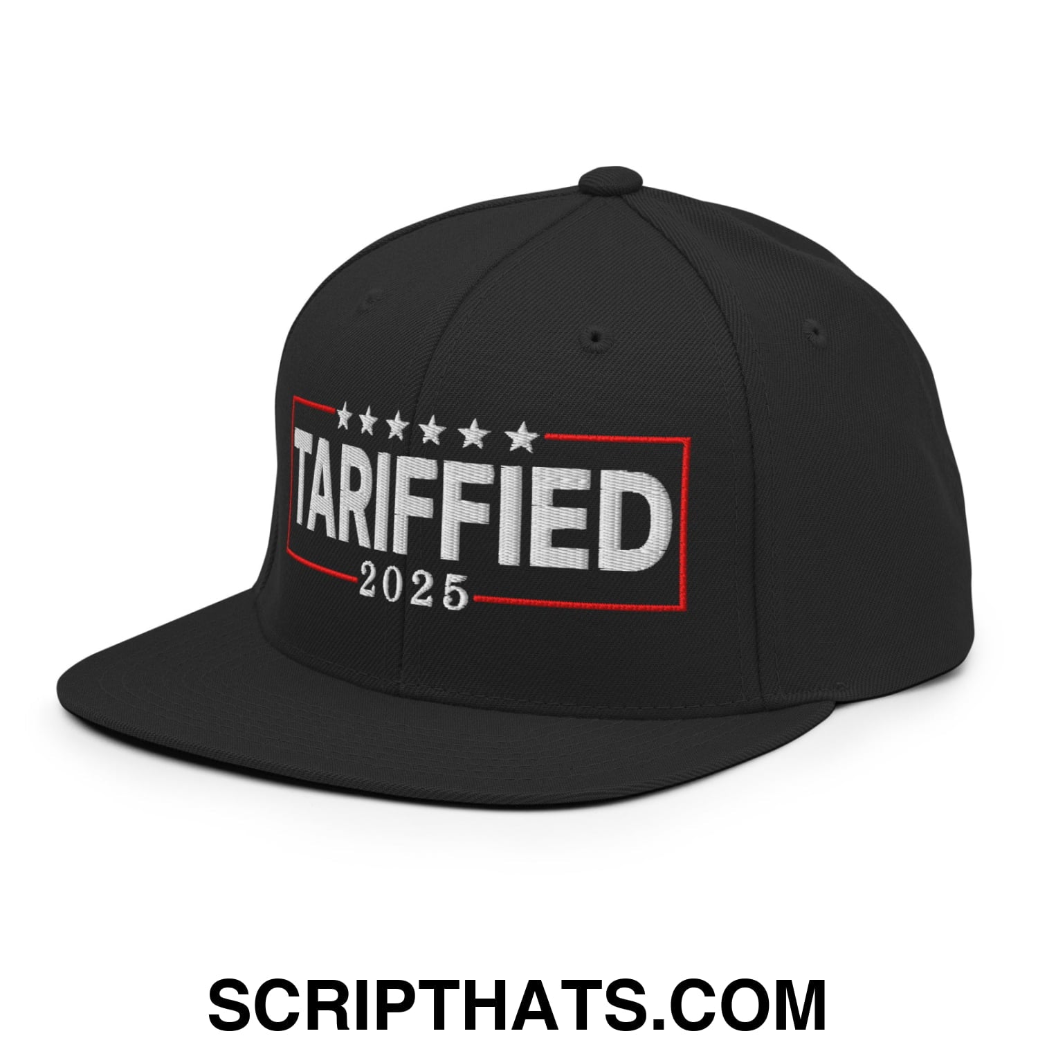 Tariffied 2025 Anti-Tariff Embroidered Flat Bill Brim Snapback Hat Black