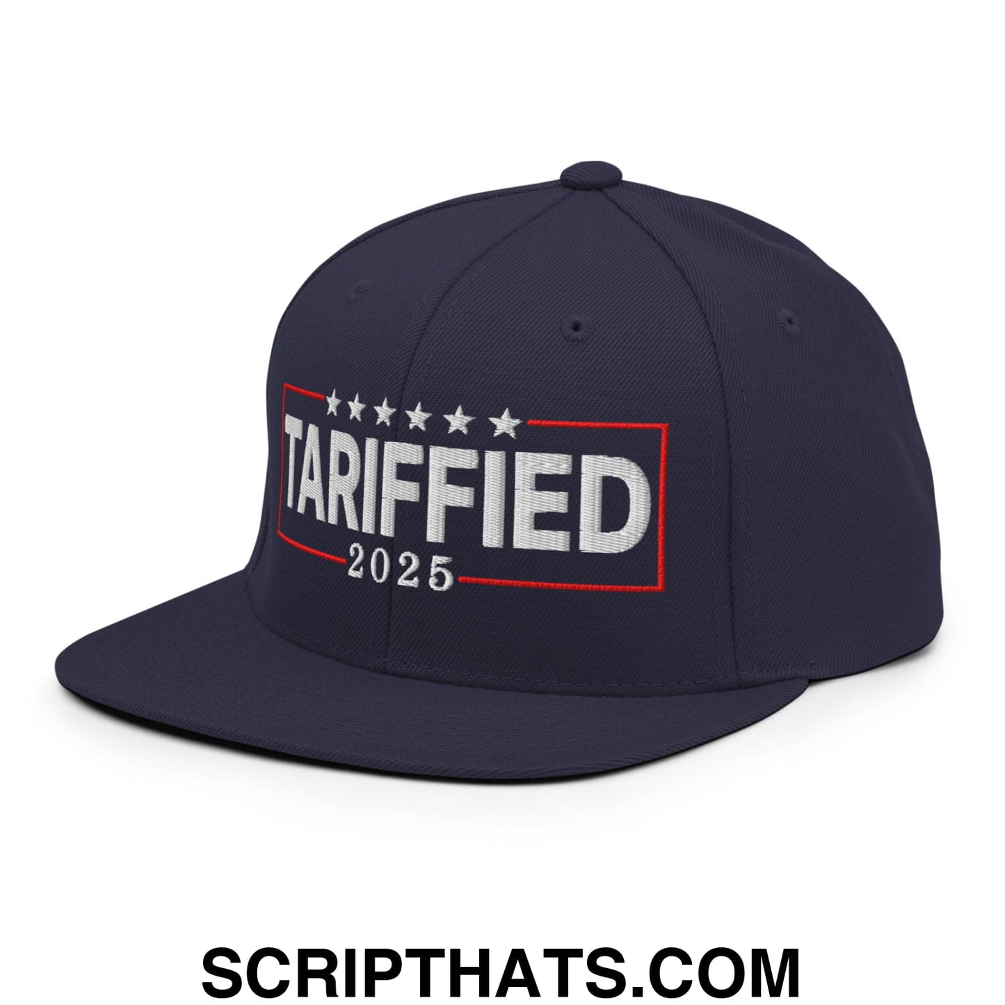 Tariffied 2025 Anti-Tariff Embroidered Flat Bill Brim Snapback Hat Navy