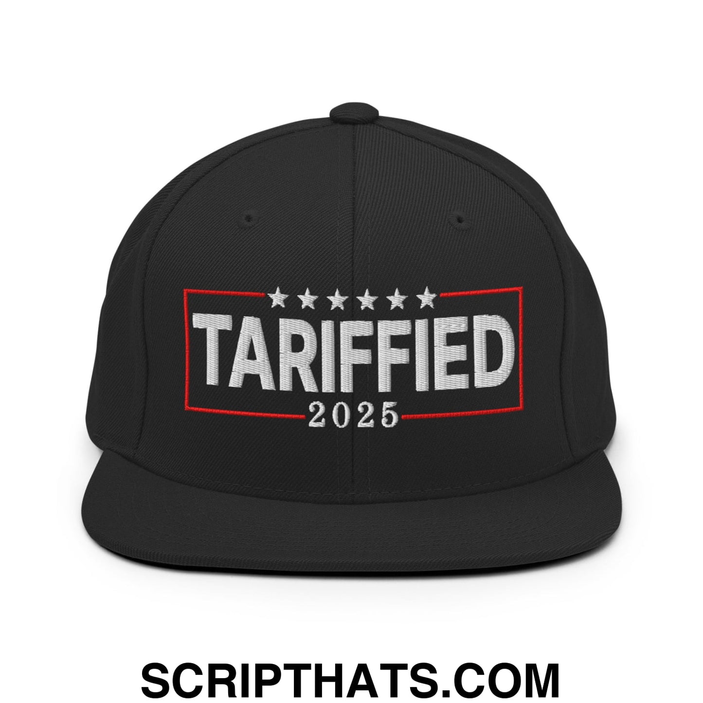 Tariffied 2025 Anti-Tariff Embroidered Flat Bill Brim Snapback Hat Black