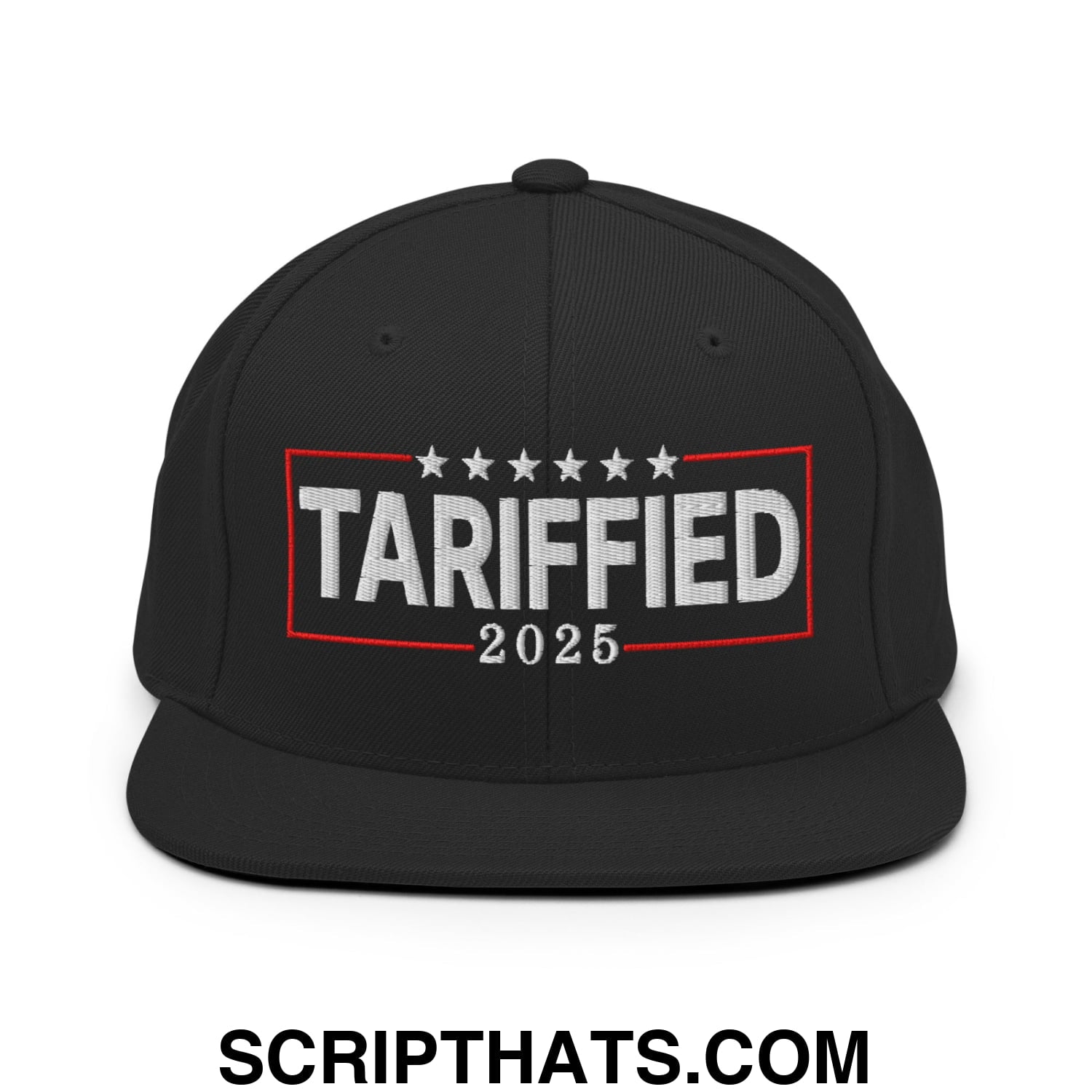 Tariffied 2025 Anti-Tariff Embroidered Flat Bill Brim Snapback Hat Black