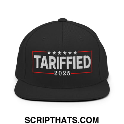 Tariffied 2025 Anti-Tariff Embroidered Flat Bill Brim Snapback Hat Black