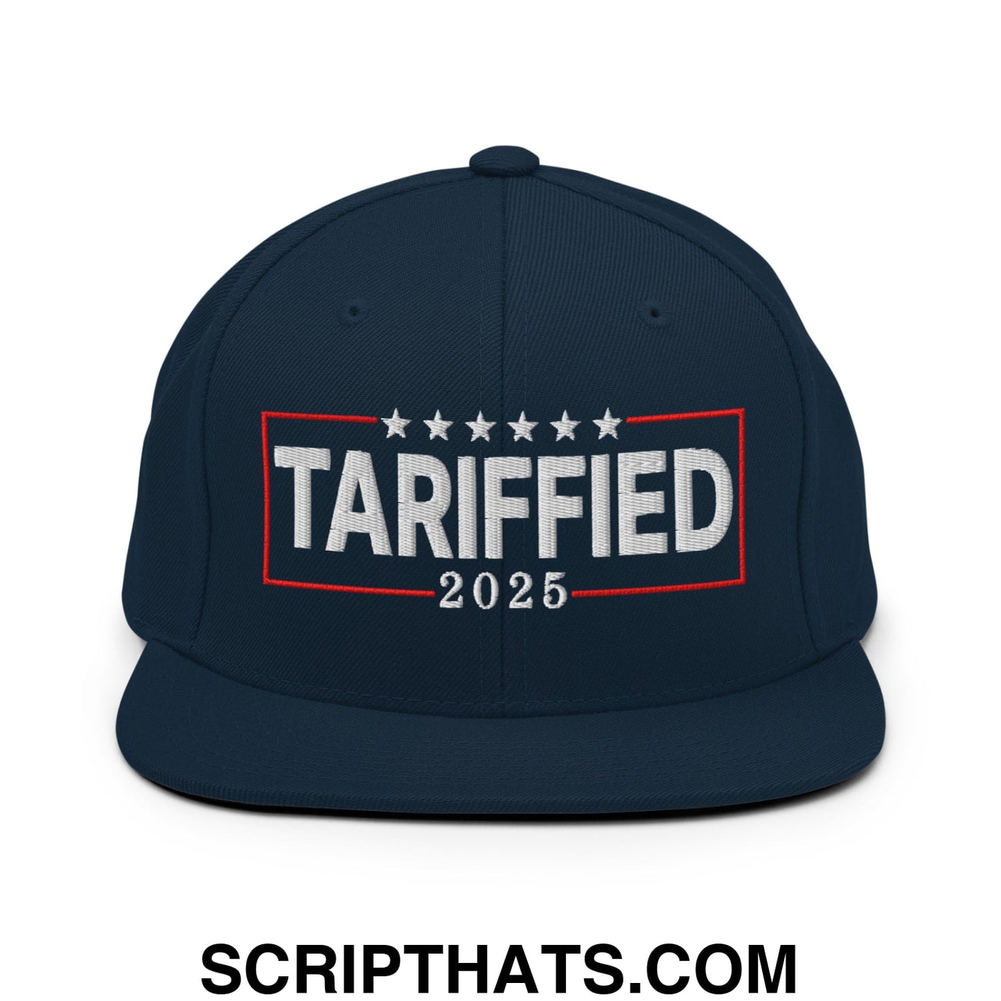 Tariffied 2025 Anti-Tariff Embroidered Flat Bill Brim Snapback Hat Dark Navy