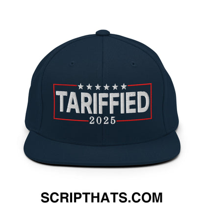 Tariffied 2025 Anti-Tariff Embroidered Flat Bill Brim Snapback Hat Dark Navy
