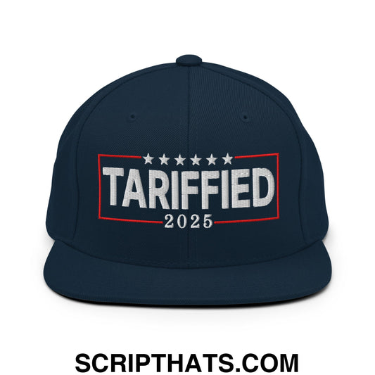 Tariffied 2025 Anti-Tariff Embroidered Flat Bill Brim Snapback Hat Dark Navy