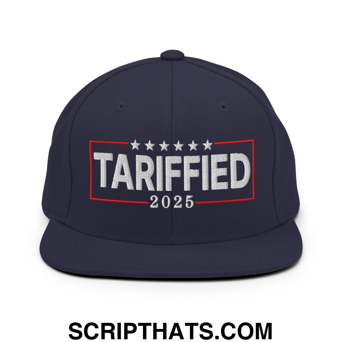 Tariffied 2025 Anti-Tariff Embroidered Flat Bill Brim Snapback Hat Navy