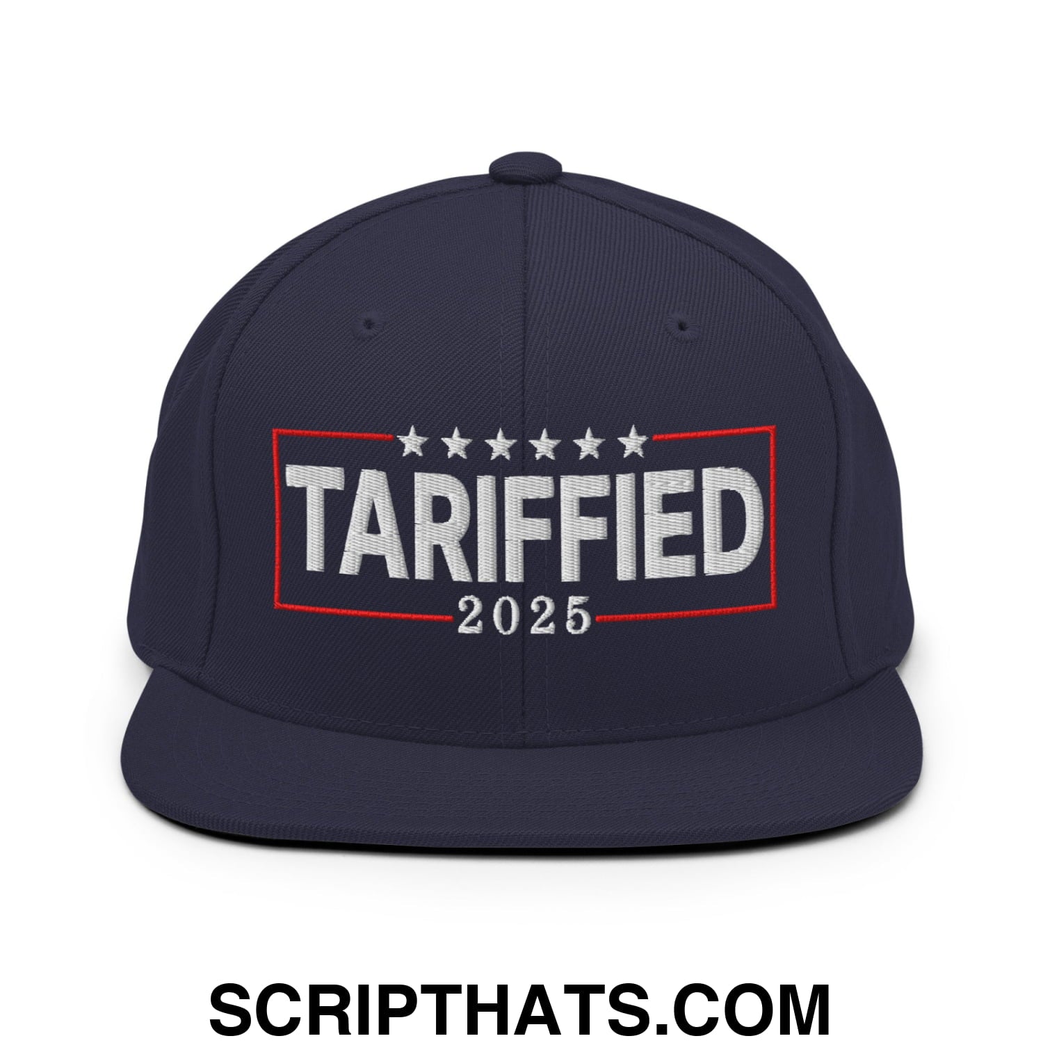 Tariffied 2025 Anti-Tariff Embroidered Flat Bill Brim Snapback Hat Navy
