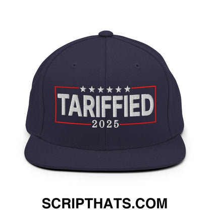 Tariffied 2025 Anti-Tariff Embroidered Flat Bill Brim Snapback Hat Navy
