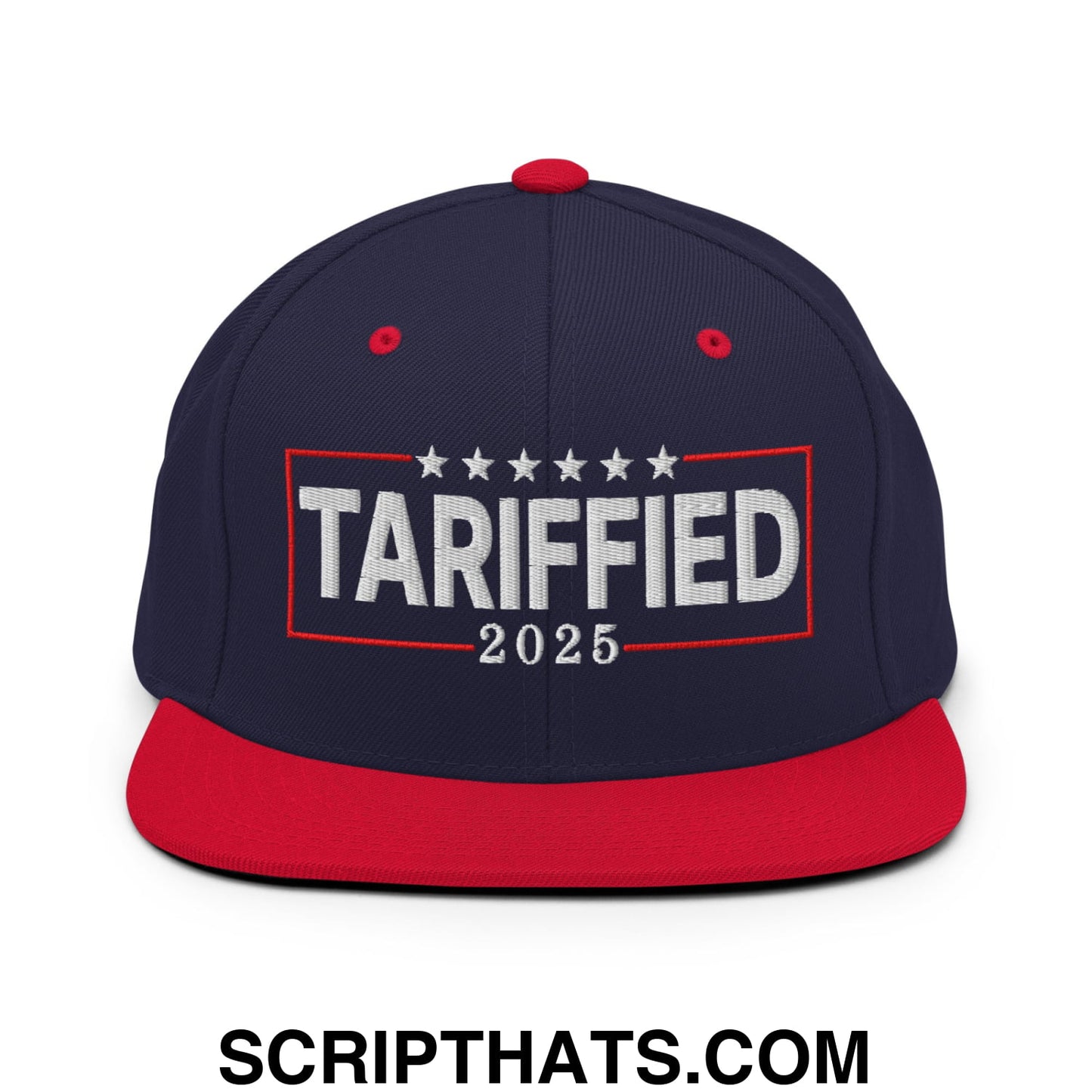 Tariffied 2025 Anti-Tariff Embroidered Flat Bill Brim Snapback Hat Navy Red