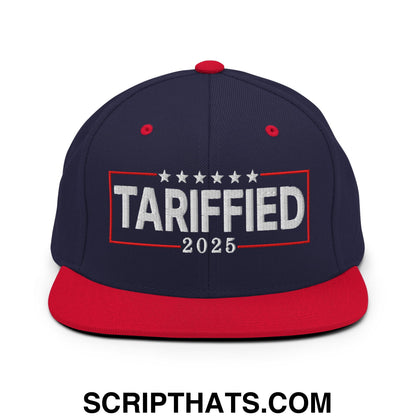 Tariffied 2025 Anti-Tariff Embroidered Flat Bill Brim Snapback Hat Navy Red