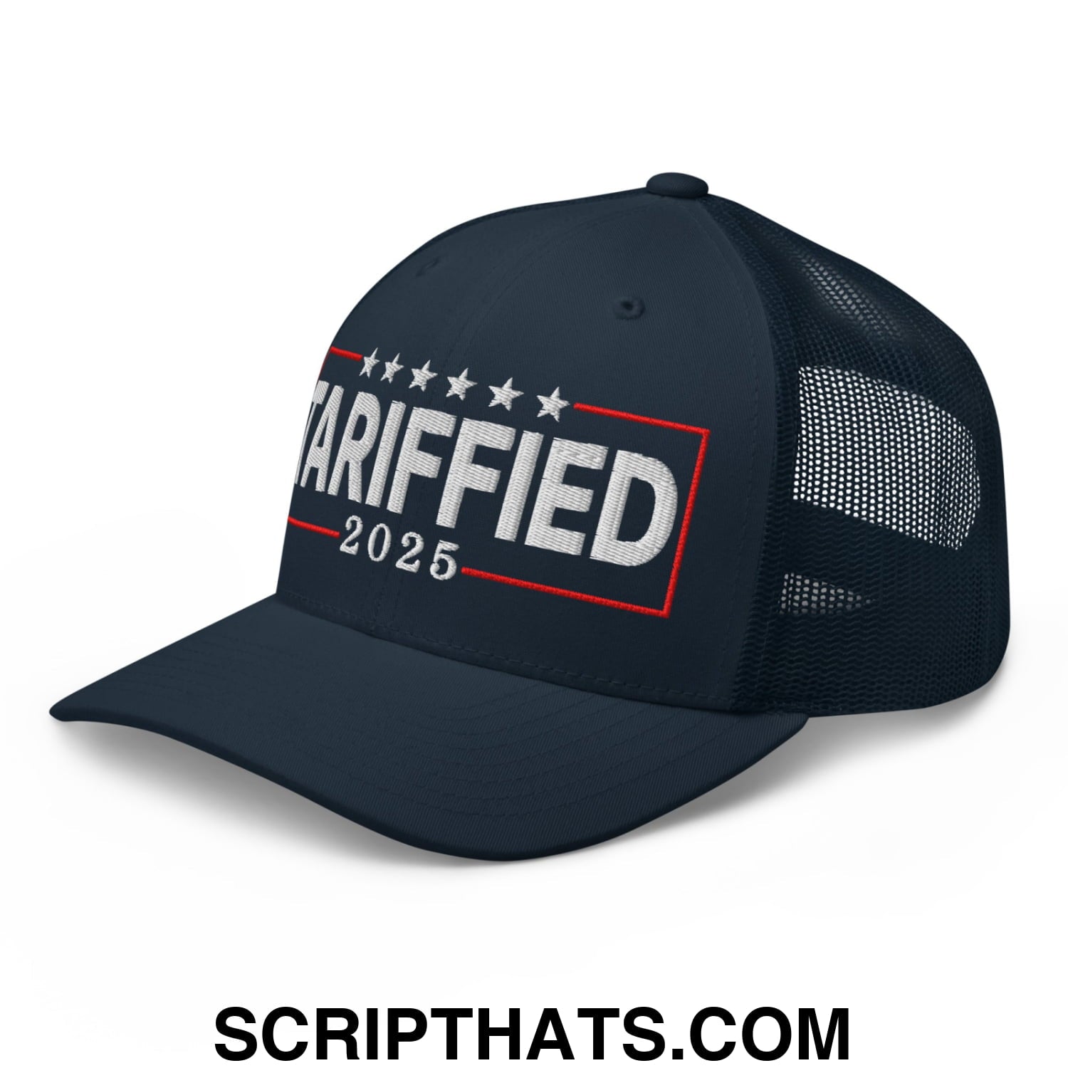 Tariffied 2025 Anti-Tariff Embroidered Mesh Trucker Hat Navy