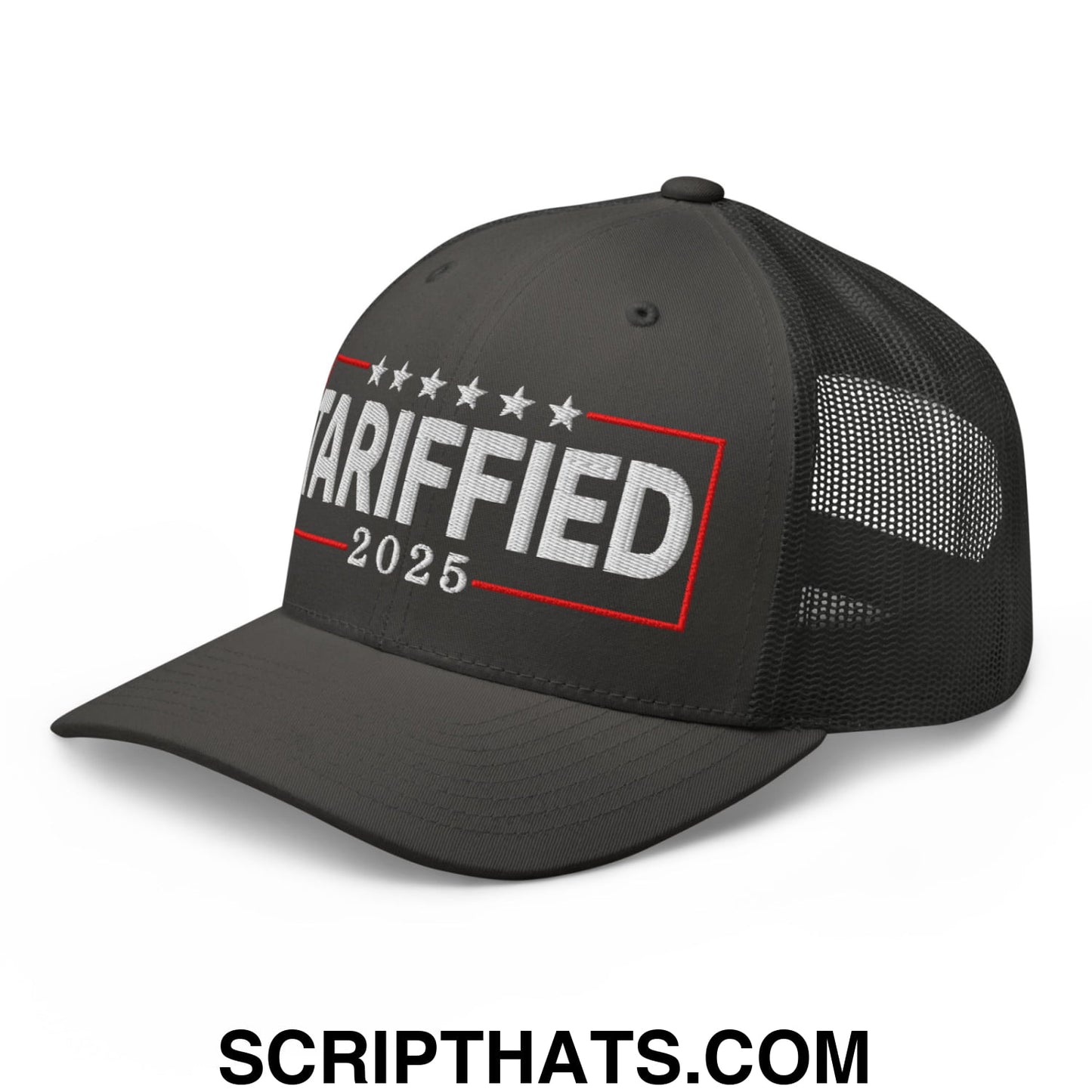 Tariffied 2025 Anti-Tariff Embroidered Mesh Trucker Hat Charcoal