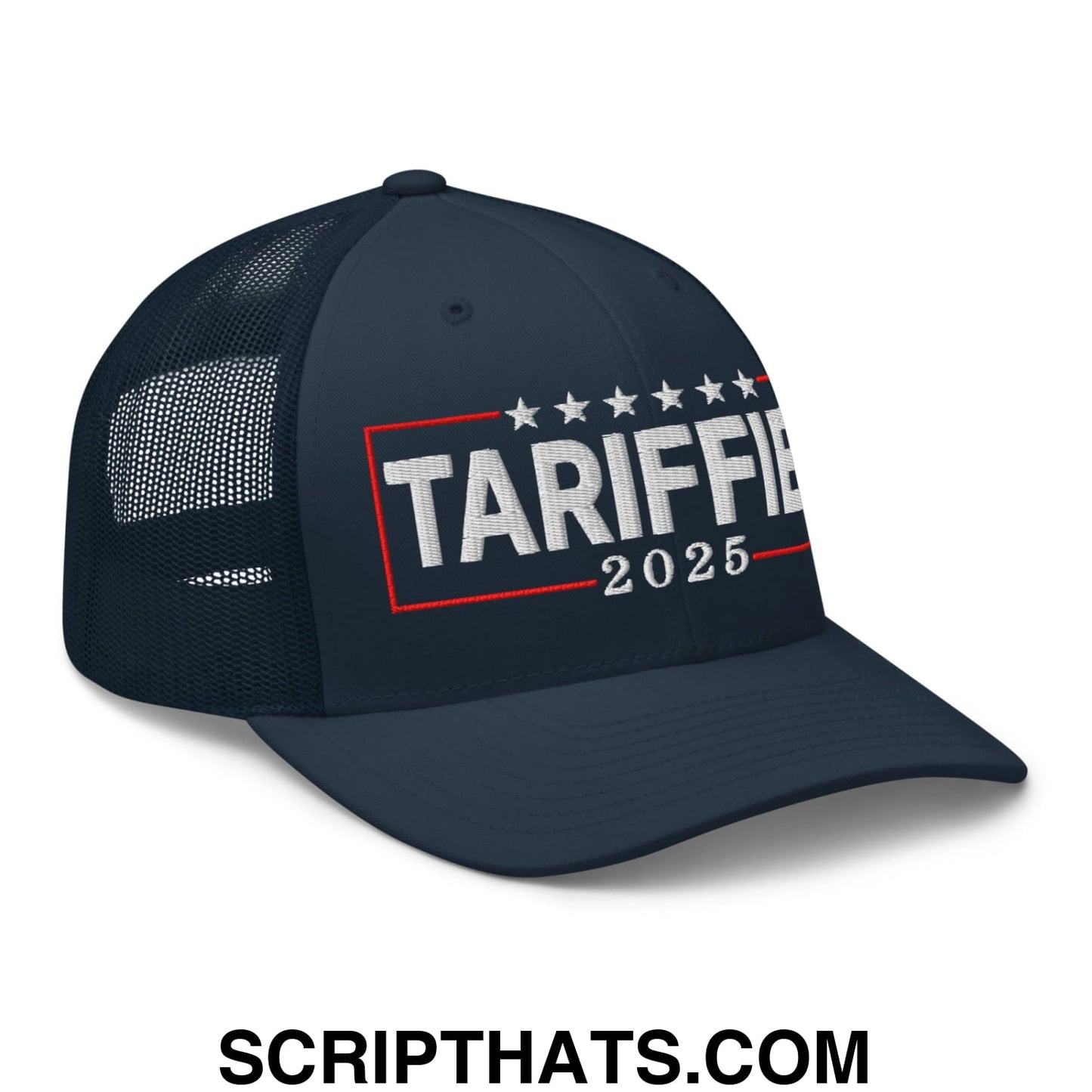 Tariffied 2025 Anti-Tariff Embroidered Mesh Trucker Hat Navy
