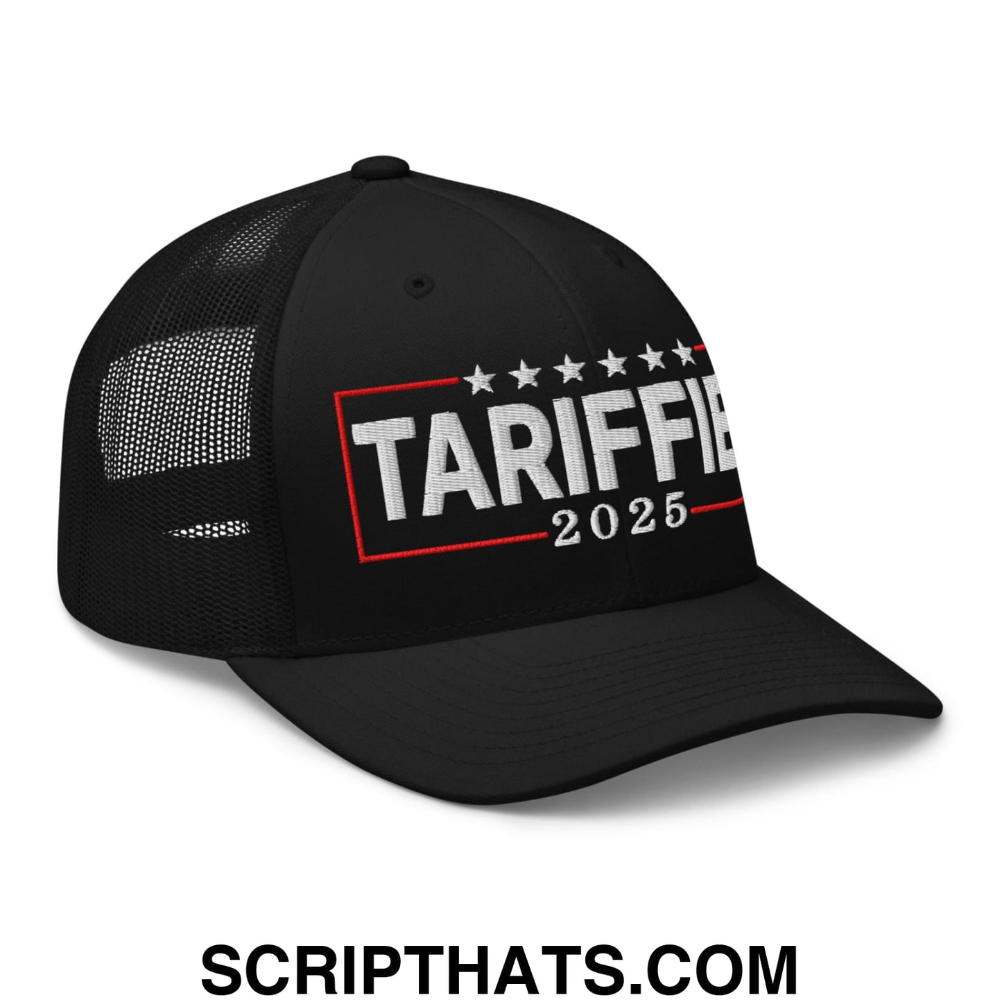 Tariffied 2025 Anti-Tariff Embroidered Mesh Trucker Hat Black