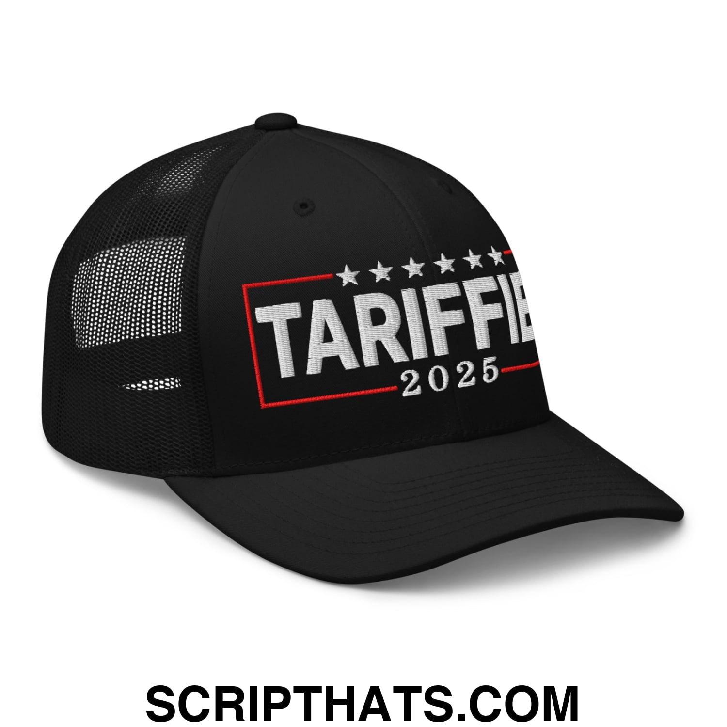 Tariffied 2025 Anti-Tariff Embroidered Mesh Trucker Hat Black