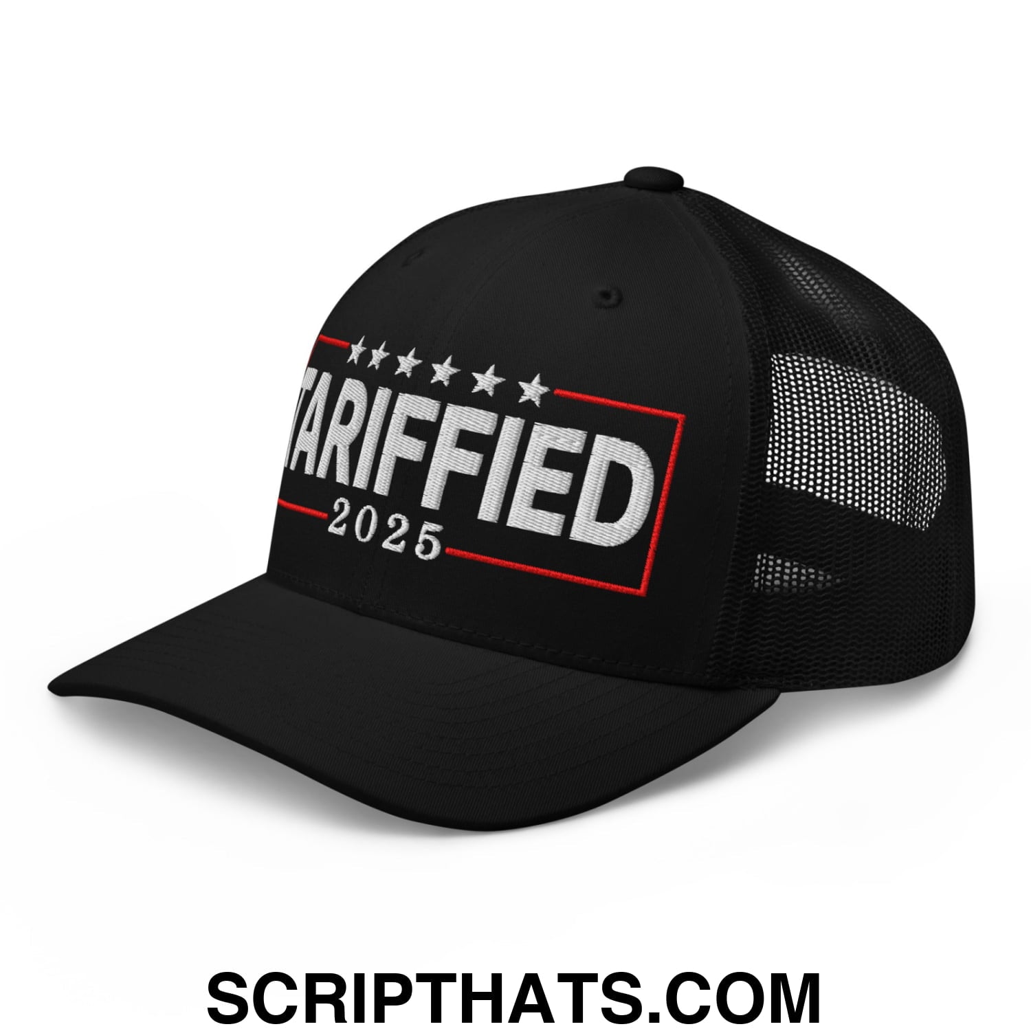 Tariffied 2025 Anti-Tariff Embroidered Mesh Trucker Hat Black