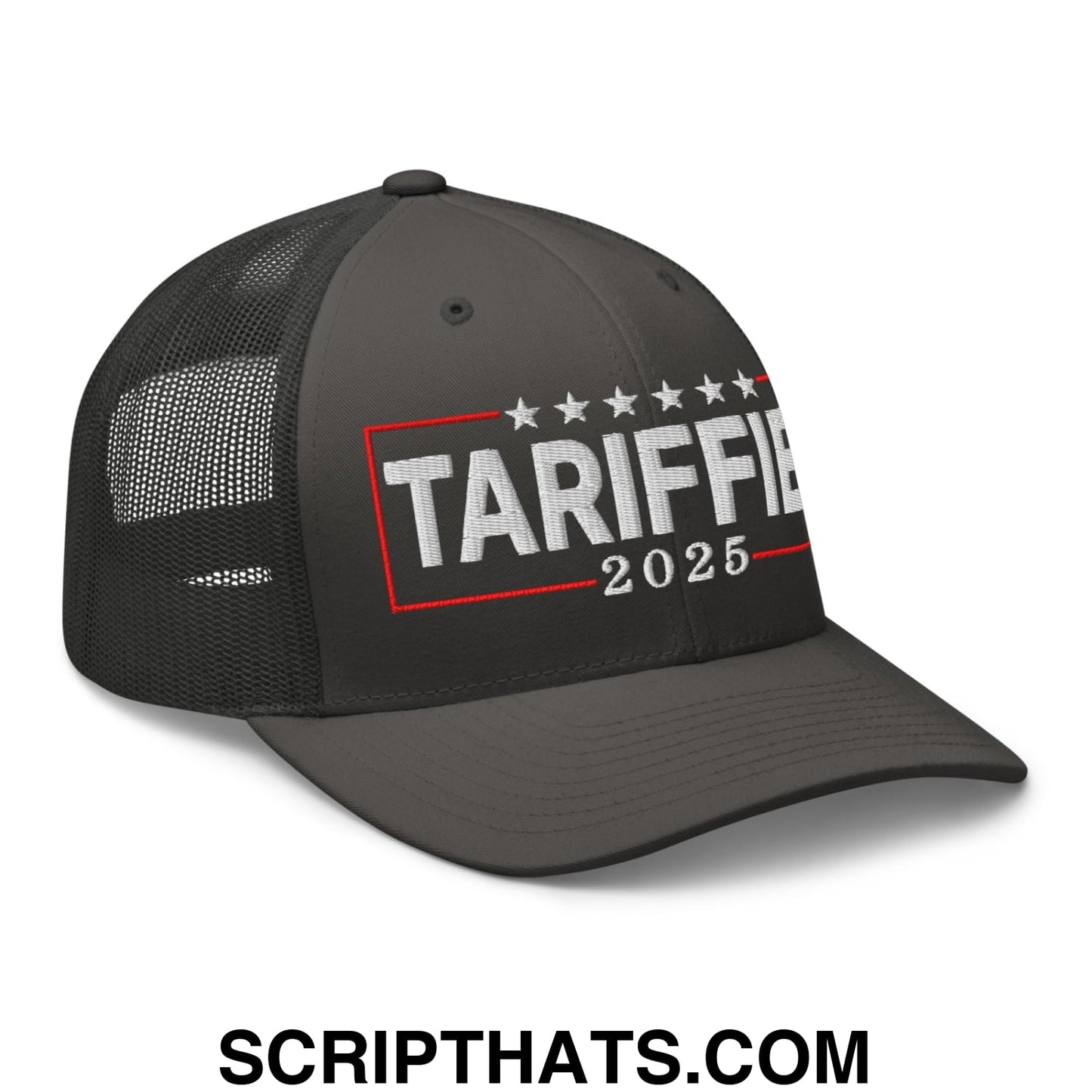 Tariffied 2025 Anti-Tariff Embroidered Mesh Trucker Hat Charcoal