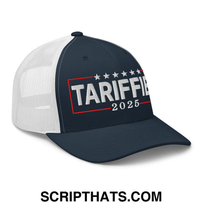Tariffied 2025 Anti-Tariff Embroidered Mesh Trucker Hat Navy White