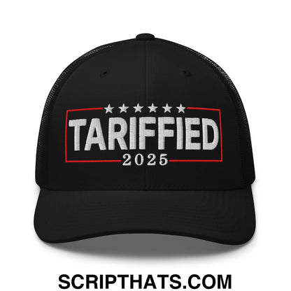 Tariffied 2025 Anti-Tariff Embroidered Mesh Trucker Hat Black