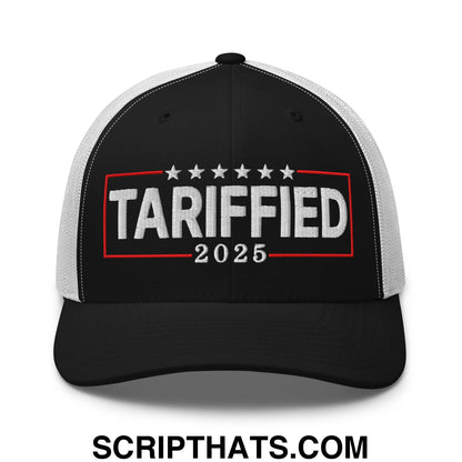 Tariffied 2025 Anti-Tariff Embroidered Mesh Trucker Hat Black White