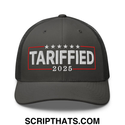 Tariffied 2025 Anti-Tariff Embroidered Mesh Trucker Hat Charcoal