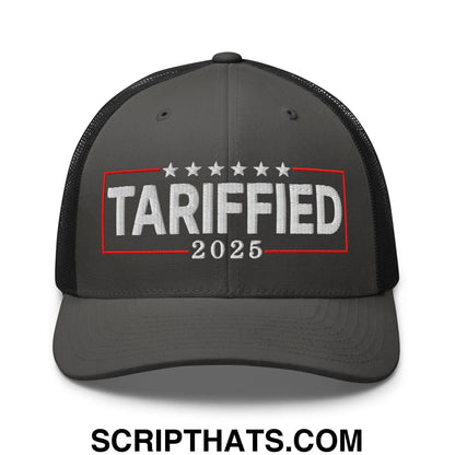Tariffied 2025 Anti-Tariff Embroidered Mesh Trucker Hat Charcoal Black