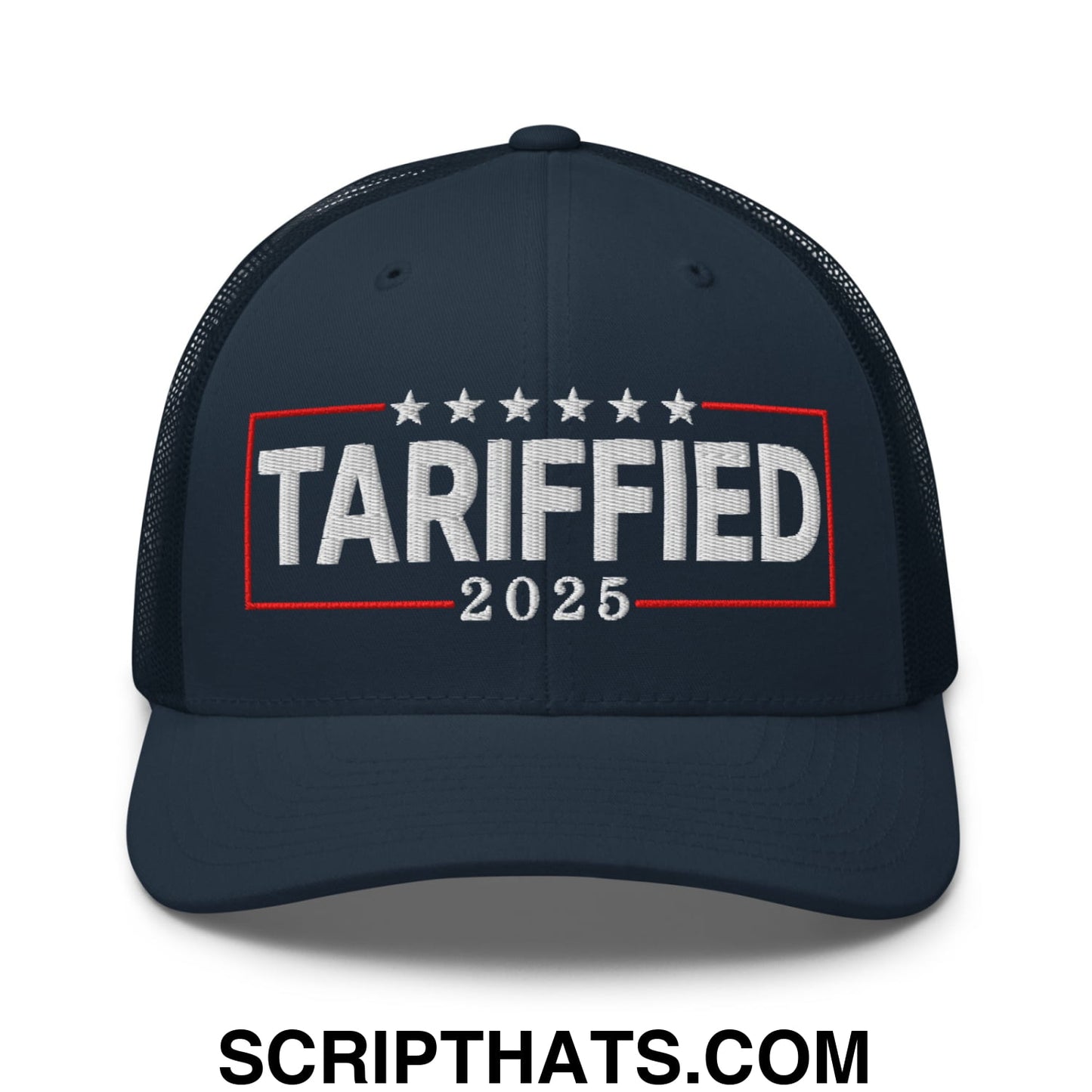 Tariffied 2025 Anti-Tariff Embroidered Mesh Trucker Hat Navy