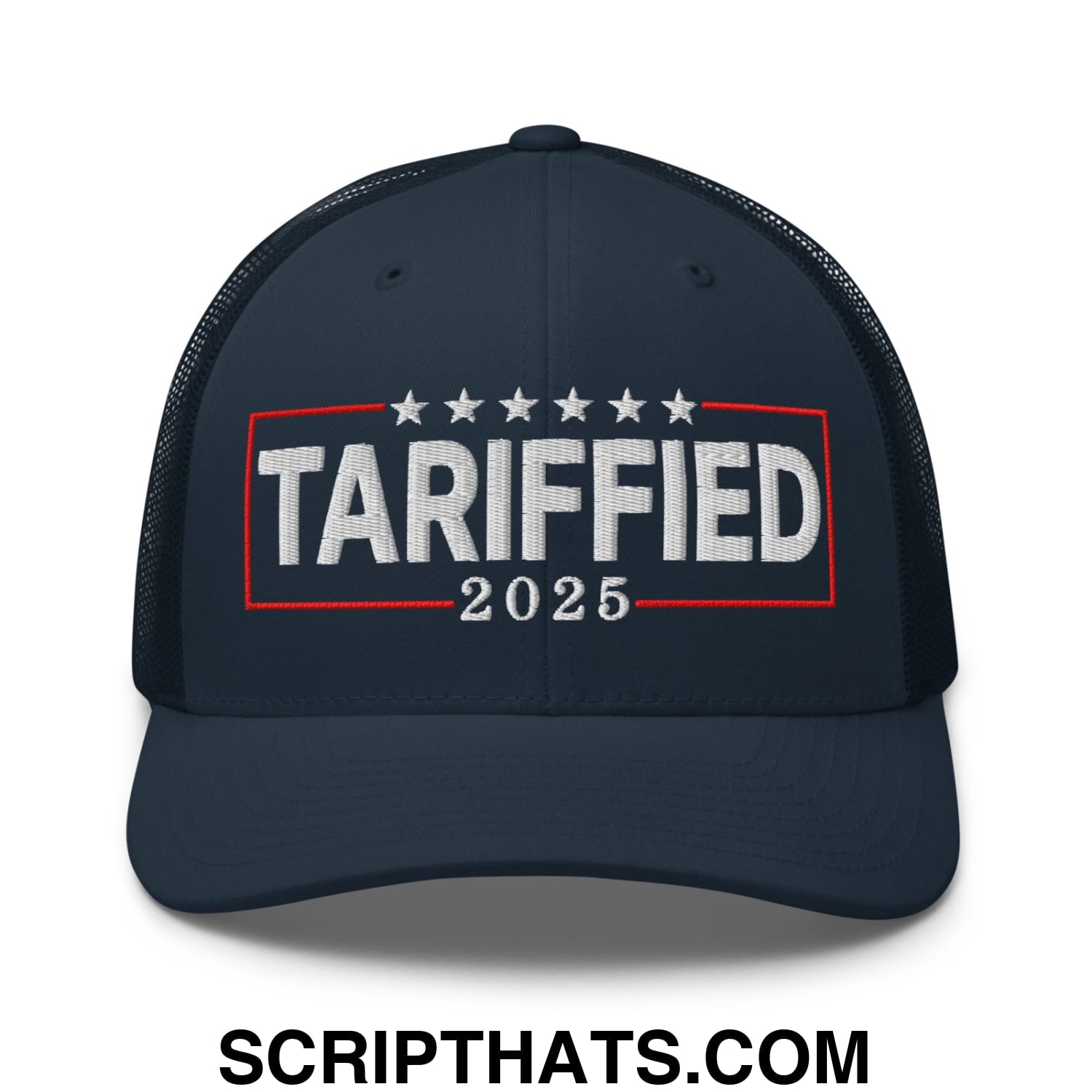 Tariffied 2025 Anti-Tariff Embroidered Mesh Trucker Hat Navy
