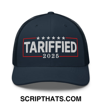 Tariffied 2025 Anti-Tariff Embroidered Mesh Trucker Hat Navy