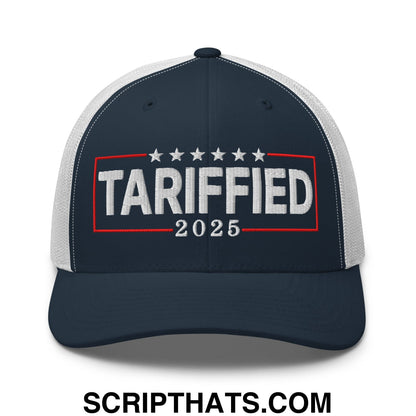 Tariffied 2025 Anti-Tariff Embroidered Mesh Trucker Hat Navy White