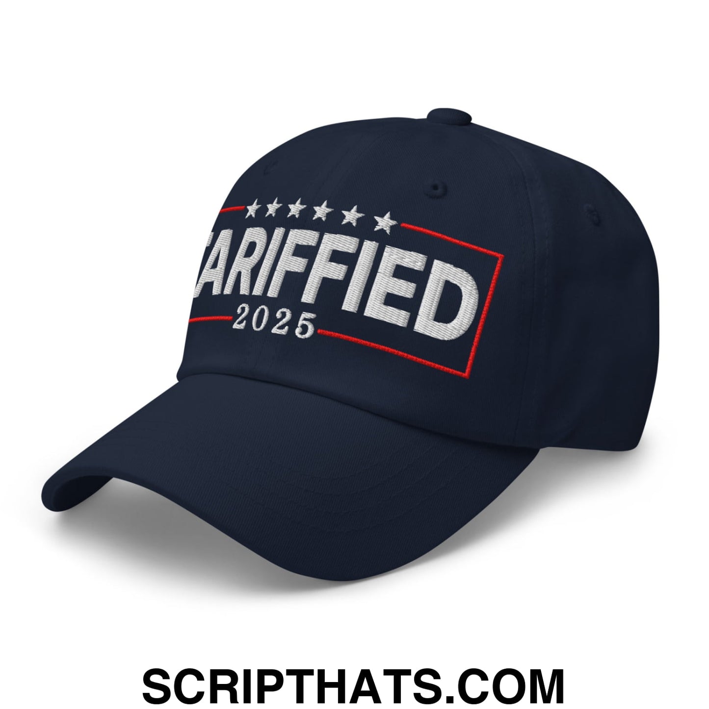 Tariffied 2025 Anti-Tariff Embroidered Unstructured Dad Hat Navy