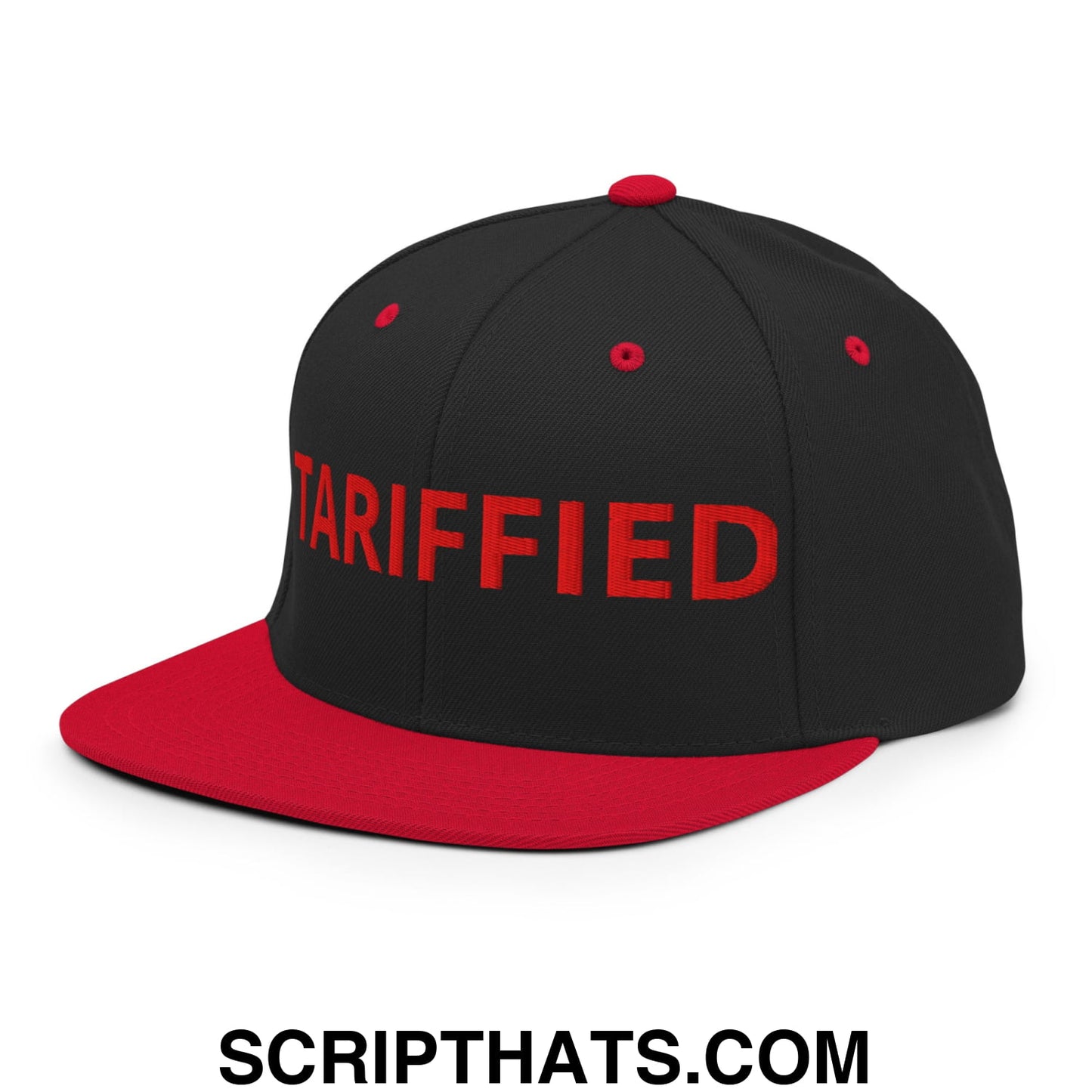 Tariffied Anti-Tariff Embroidered Flat Bill Brim Snapback Hat Black Red