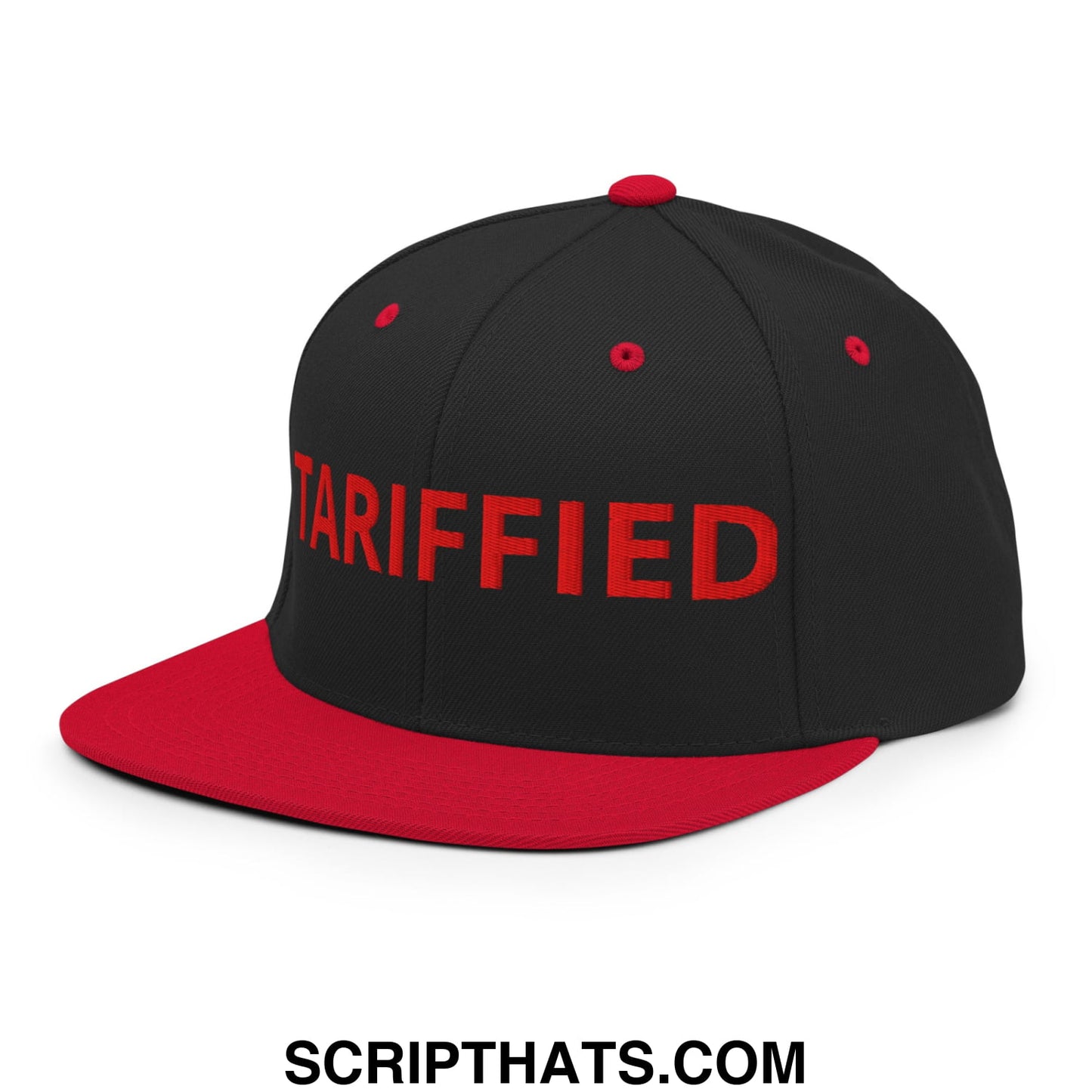 Tariffied Anti-Tariff Embroidered Flat Bill Brim Snapback Hat Black Red