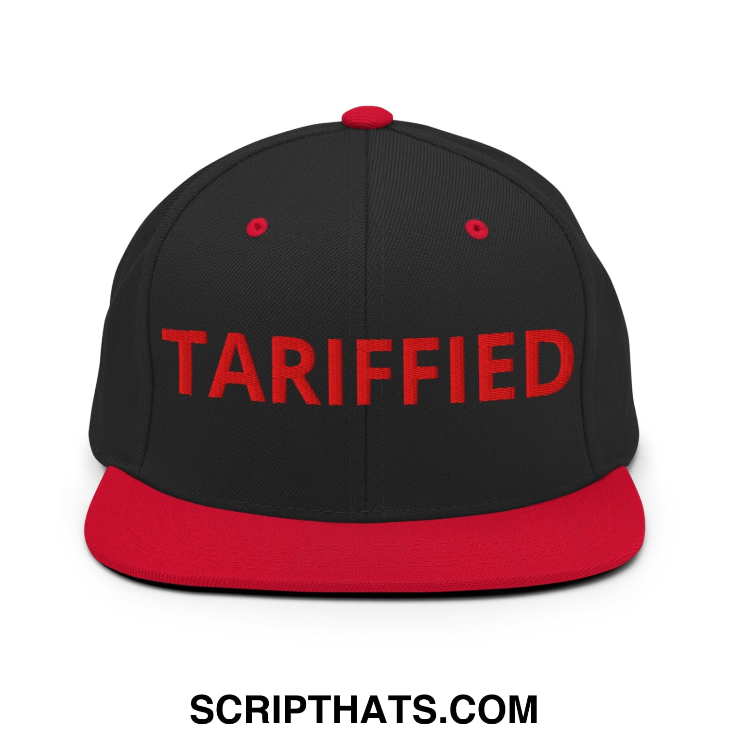 Tariffied Anti-Tariff Embroidered Flat Bill Brim Snapback Hat Black Red