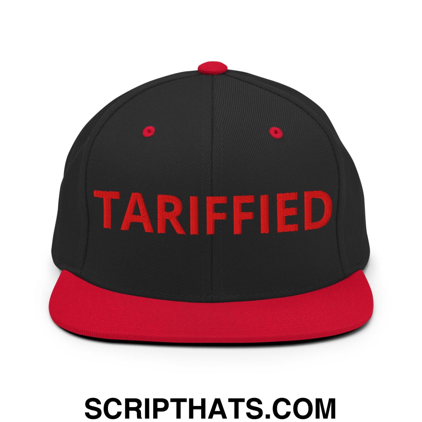 Tariffied Anti-Tariff Embroidered Flat Bill Brim Snapback Hat Black Red
