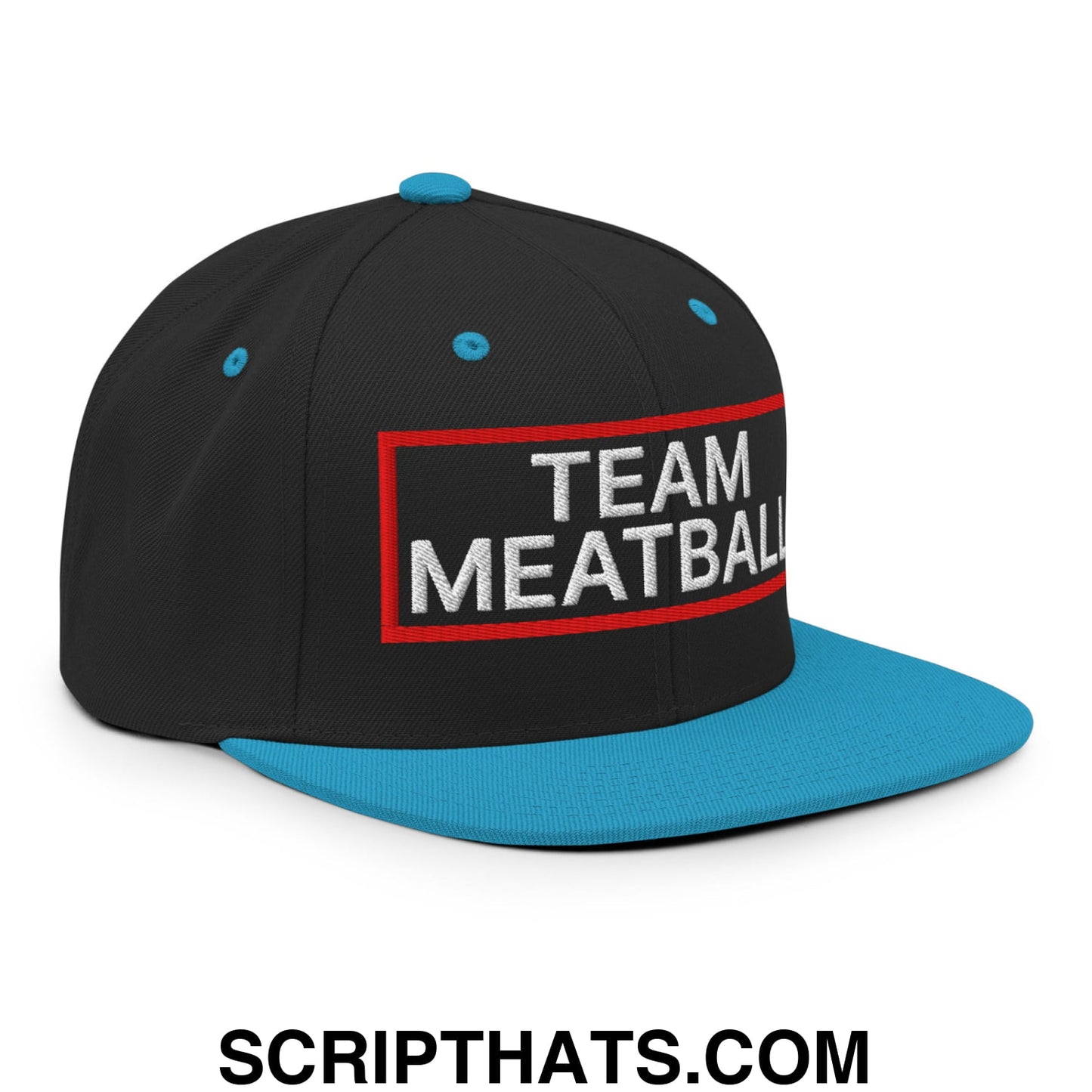 Team Meatball Embroidered Flat Brim Bill Snapback Hat Black Teal
