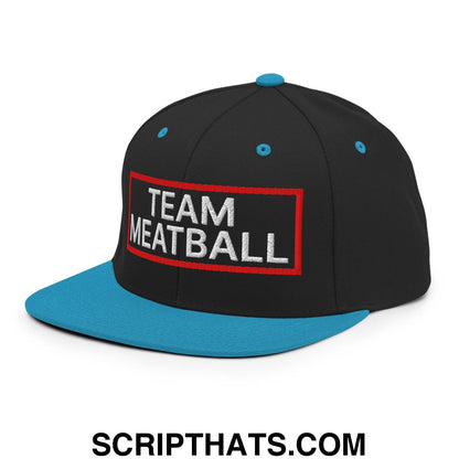 Team Meatball Embroidered Flat Brim Bill Snapback Hat Black Teal