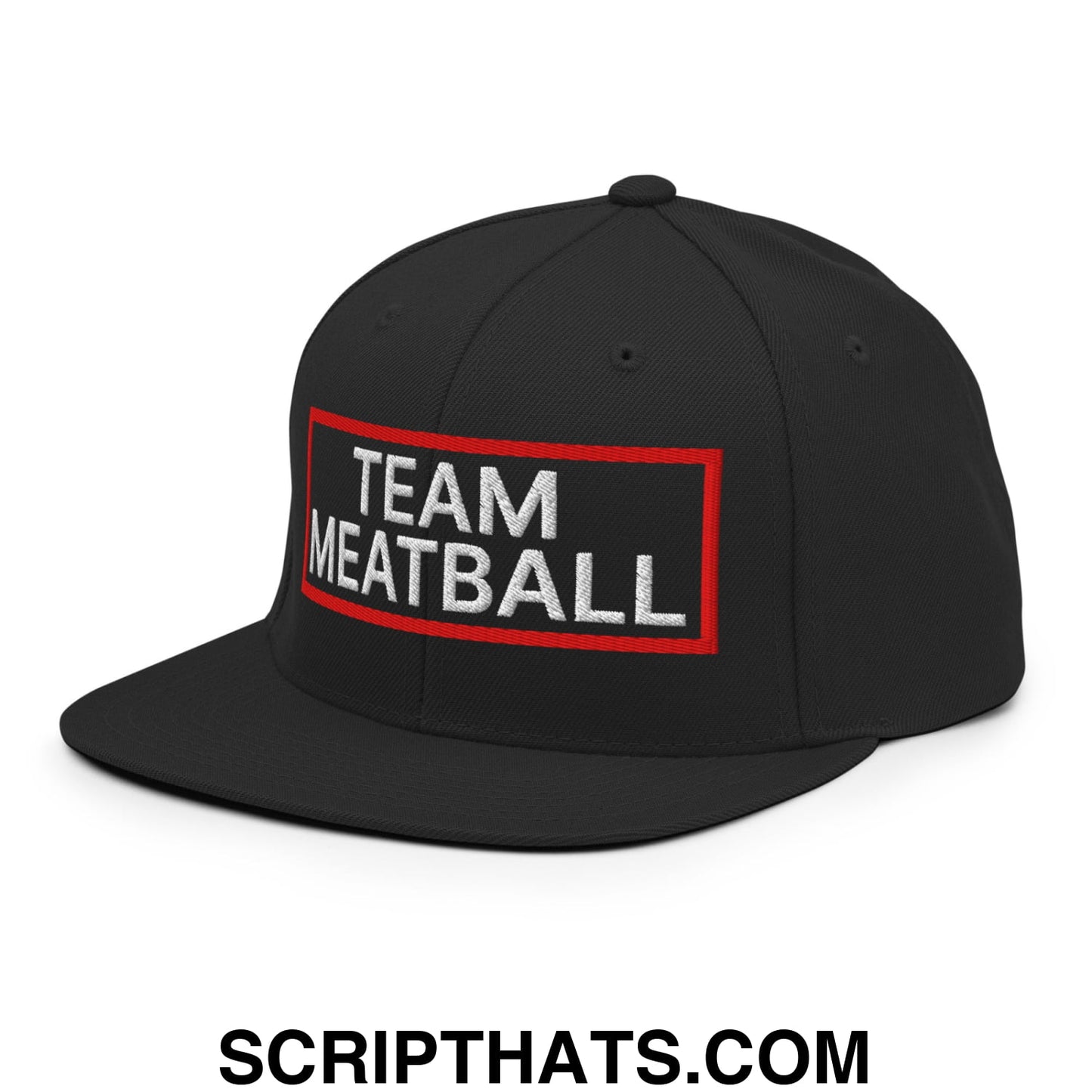 Team Meatball Embroidered Flat Brim Bill Snapback Hat Black