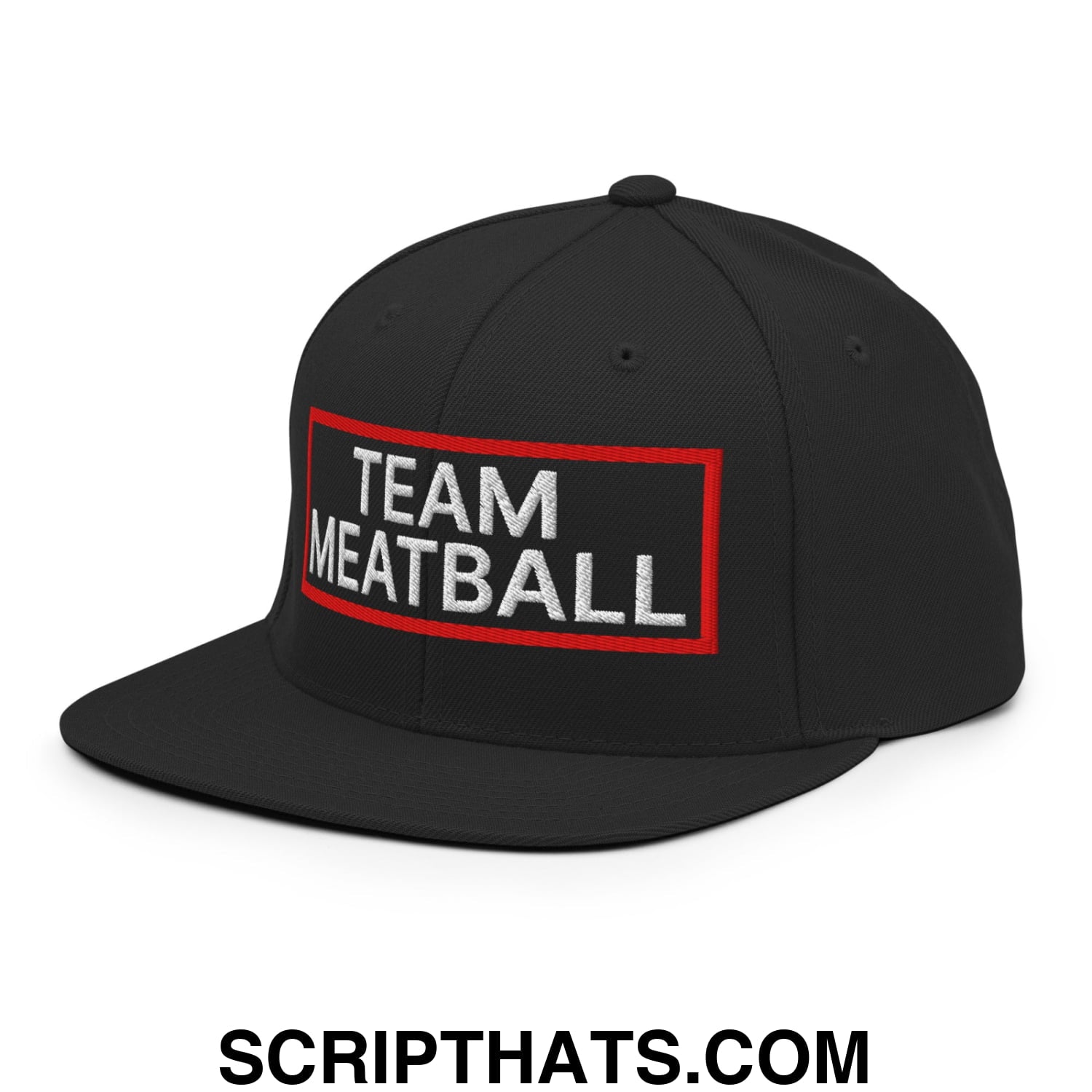 Team Meatball Embroidered Flat Brim Bill Snapback Hat Black