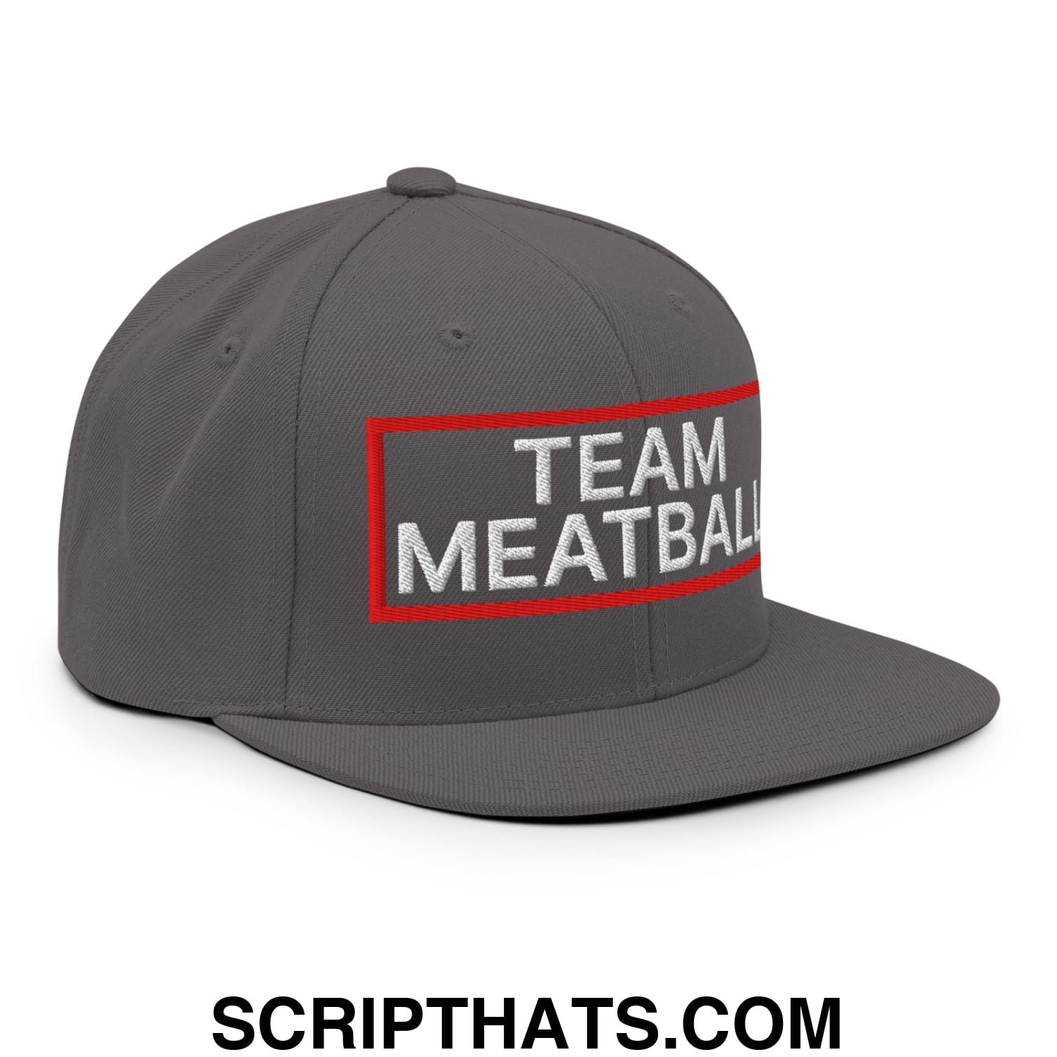 Team Meatball Embroidered Flat Brim Bill Snapback Hat Dark Grey