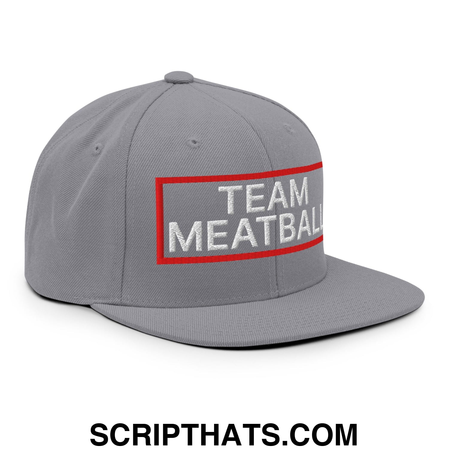 Team Meatball Embroidered Flat Brim Bill Snapback Hat Silver