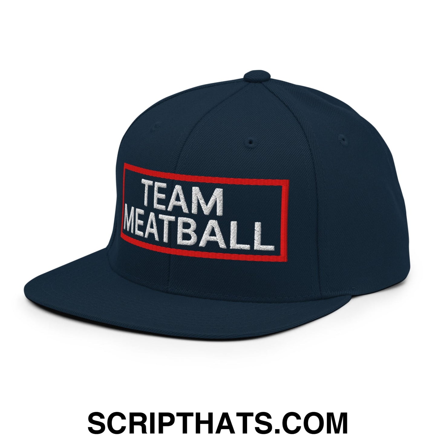 Team Meatball Embroidered Flat Brim Bill Snapback Hat Dark Navy