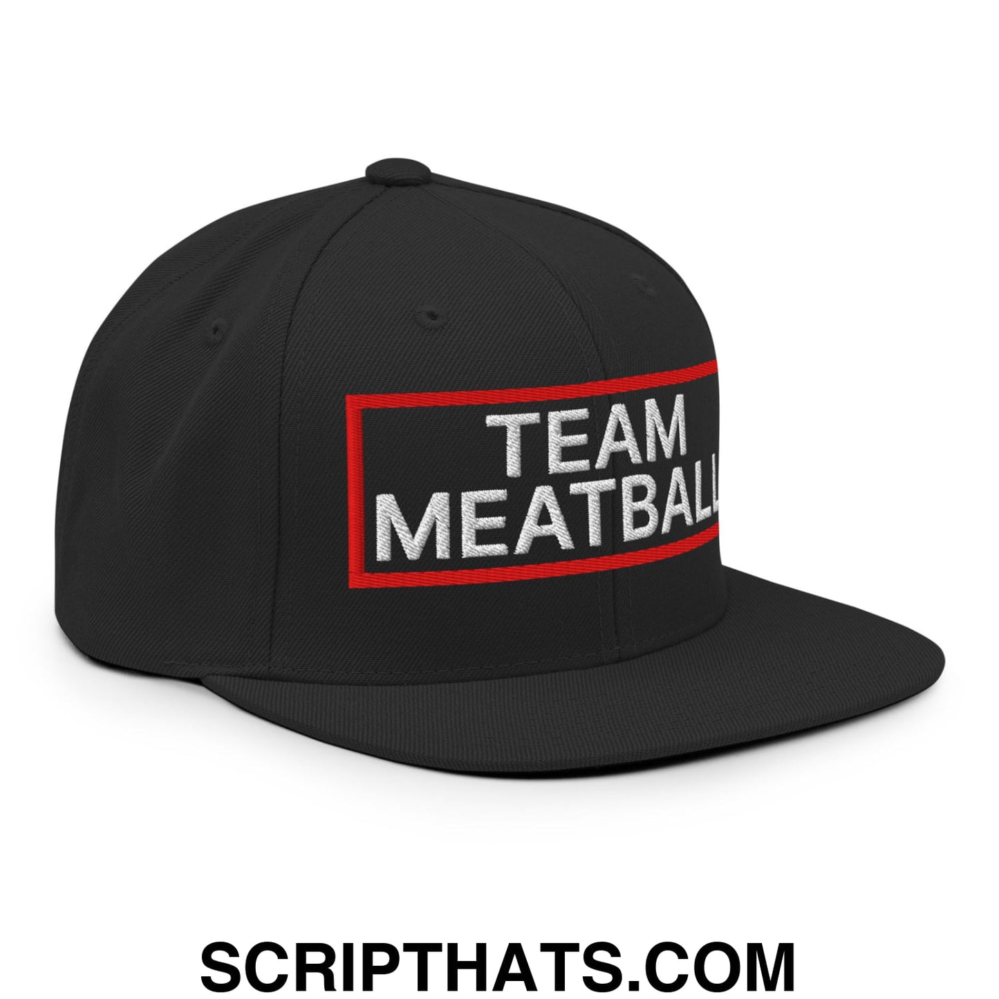 Team Meatball Embroidered Flat Brim Bill Snapback Hat Black