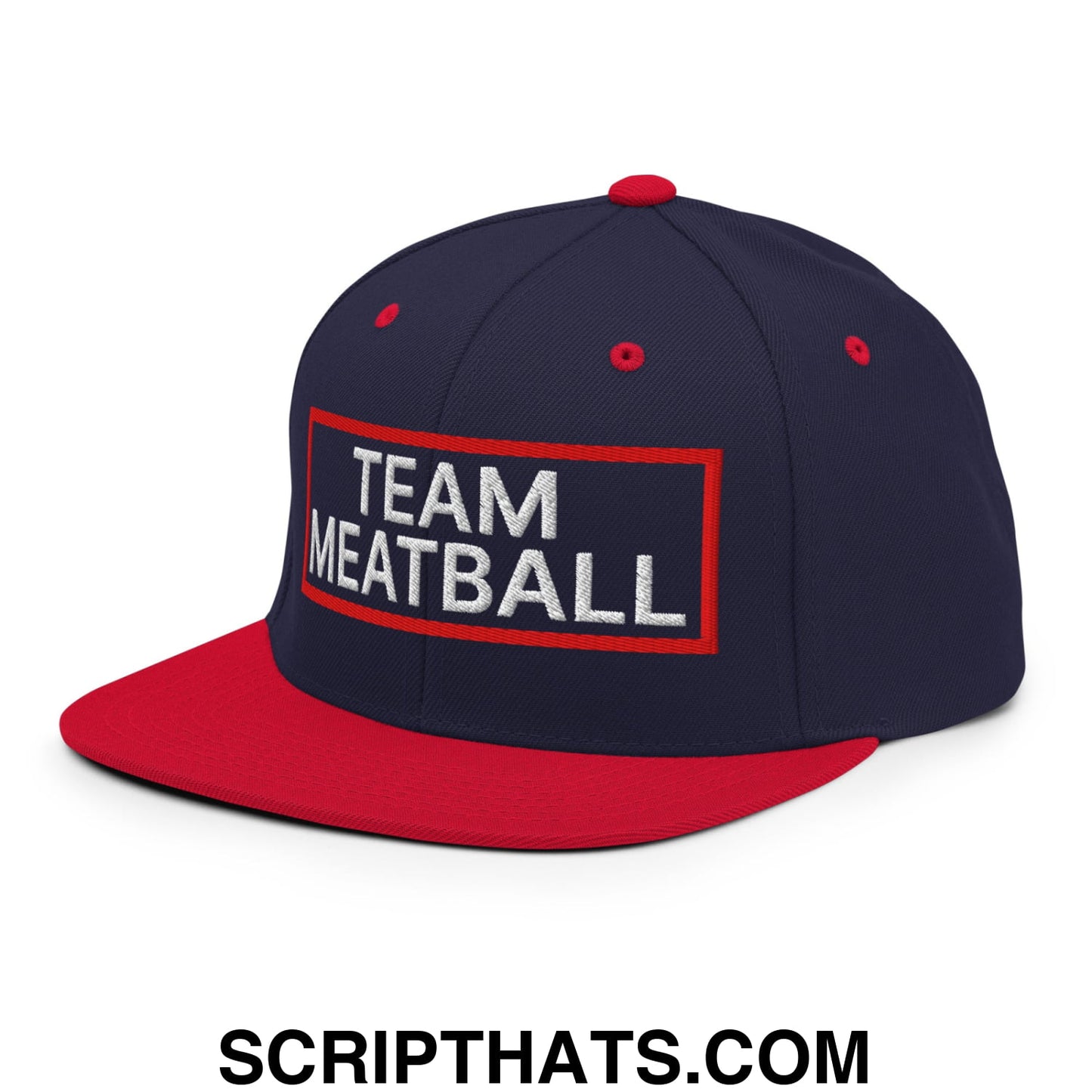 Team Meatball Embroidered Flat Brim Bill Snapback Hat Navy Red