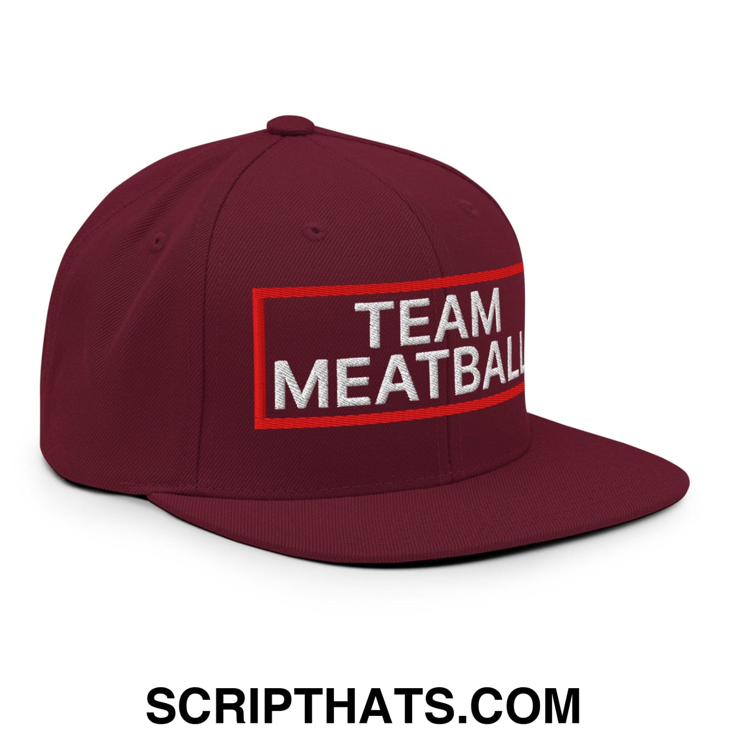 Team Meatball Embroidered Flat Brim Bill Snapback Hat Maroon