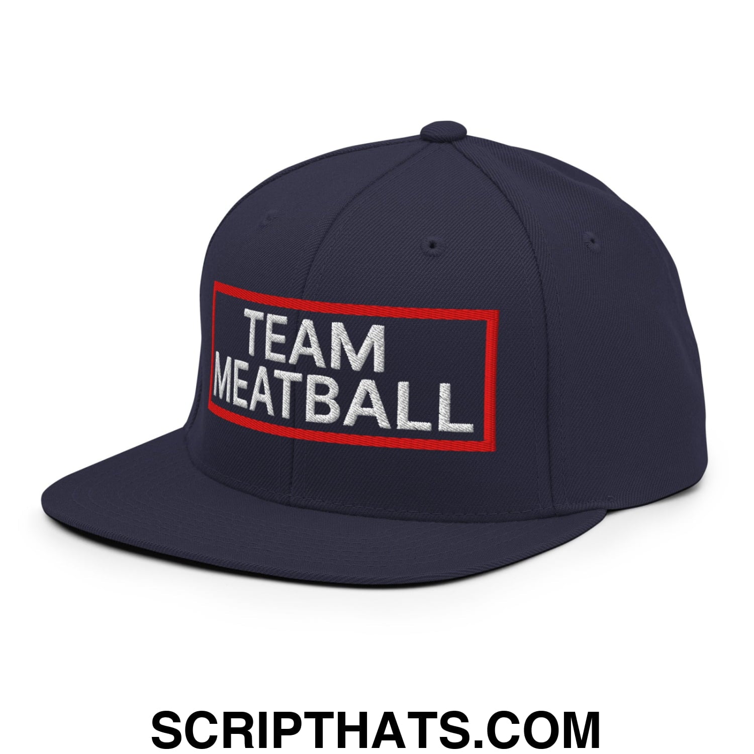 Team Meatball Embroidered Flat Brim Bill Snapback Hat Navy