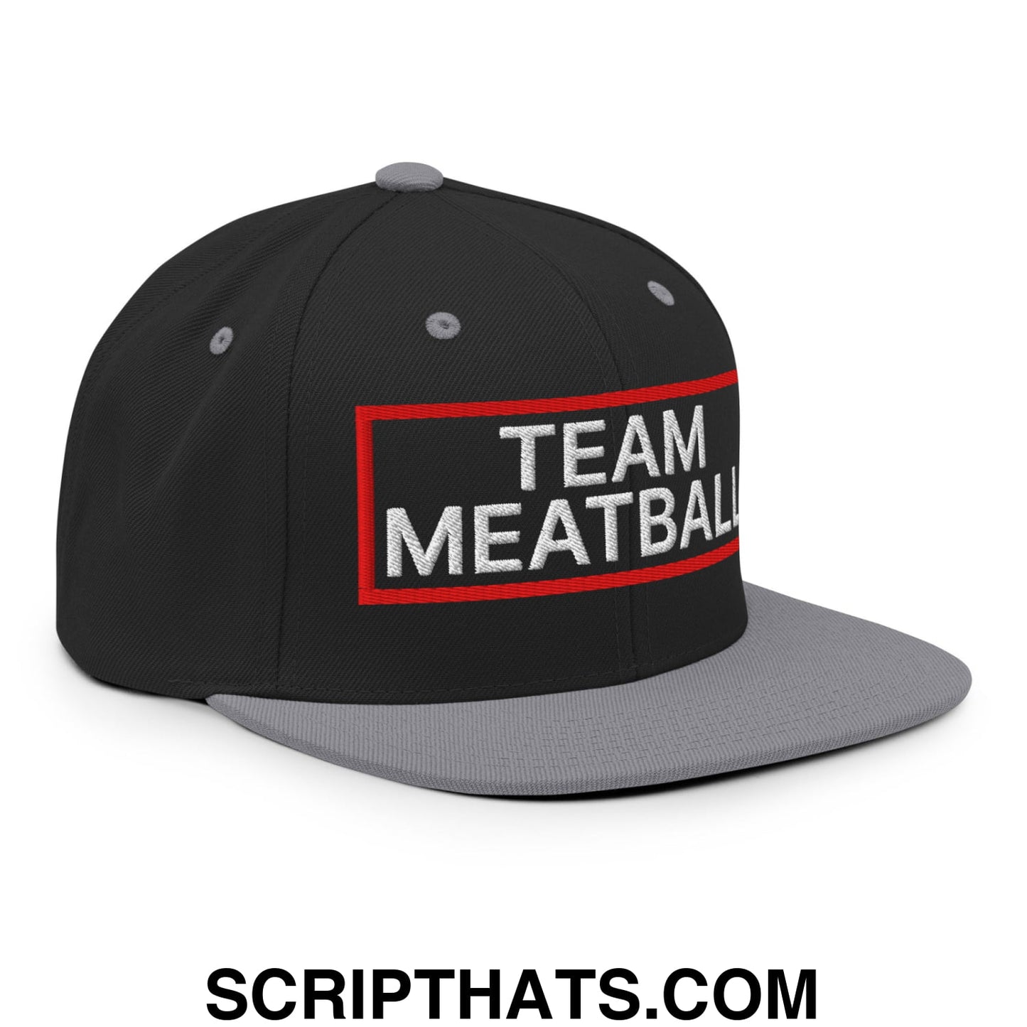 Team Meatball Embroidered Flat Brim Bill Snapback Hat Black Silver
