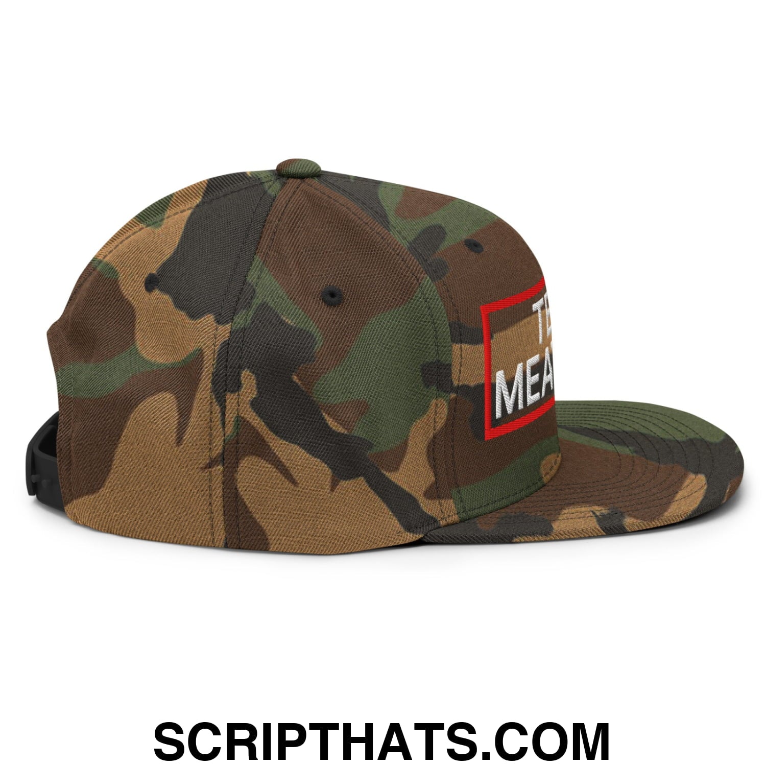 Team Meatball Embroidered Flat Brim Bill Snapback Hat Green Camo